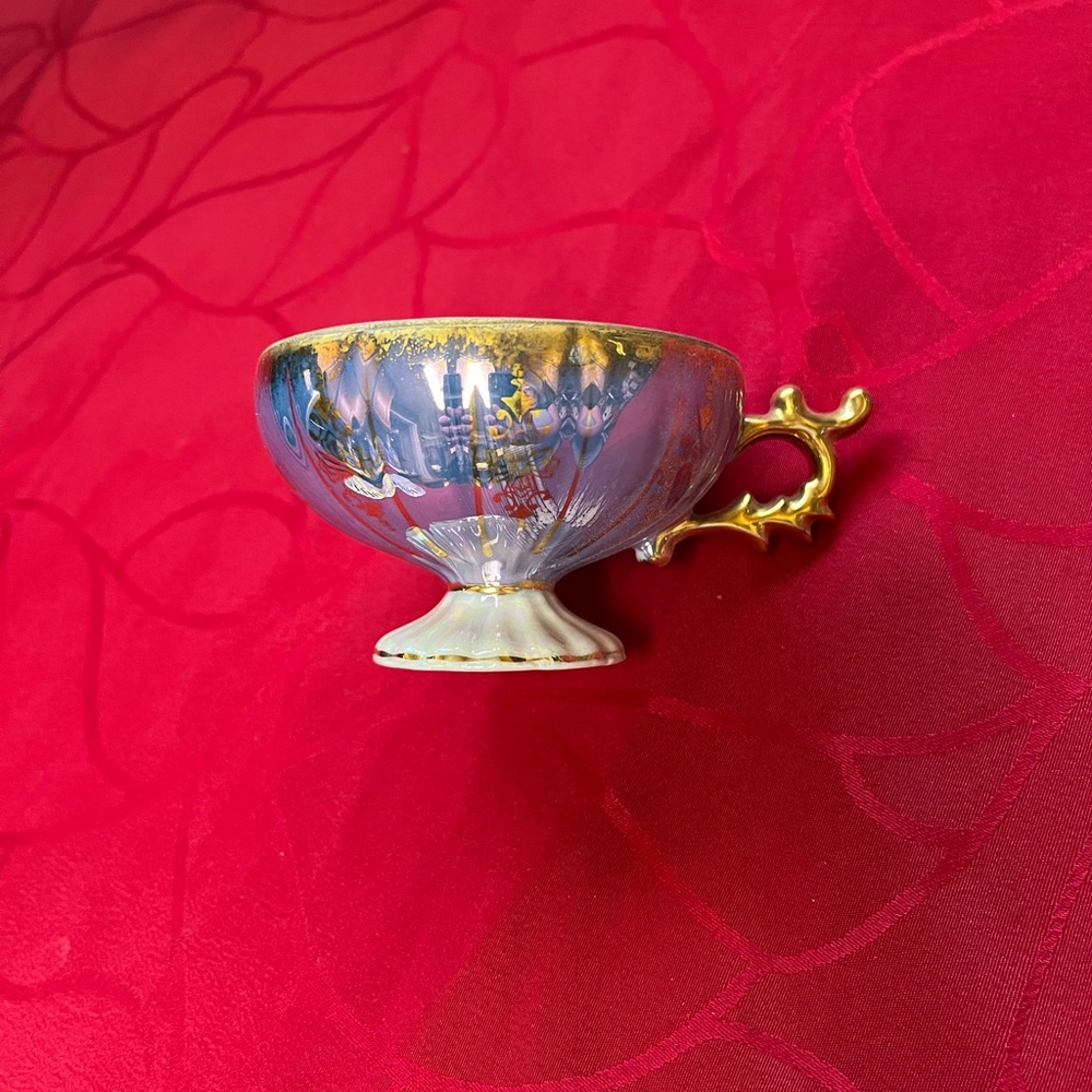 Iridescent Blue and Gold Teacup and Saucer Set - Picture 5 of 7